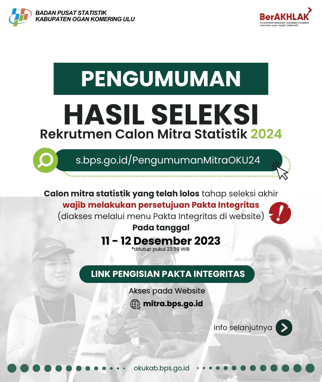 Pengumuman Hasil Seleksi Rekrutmen Calon Mitra Statistik 2024