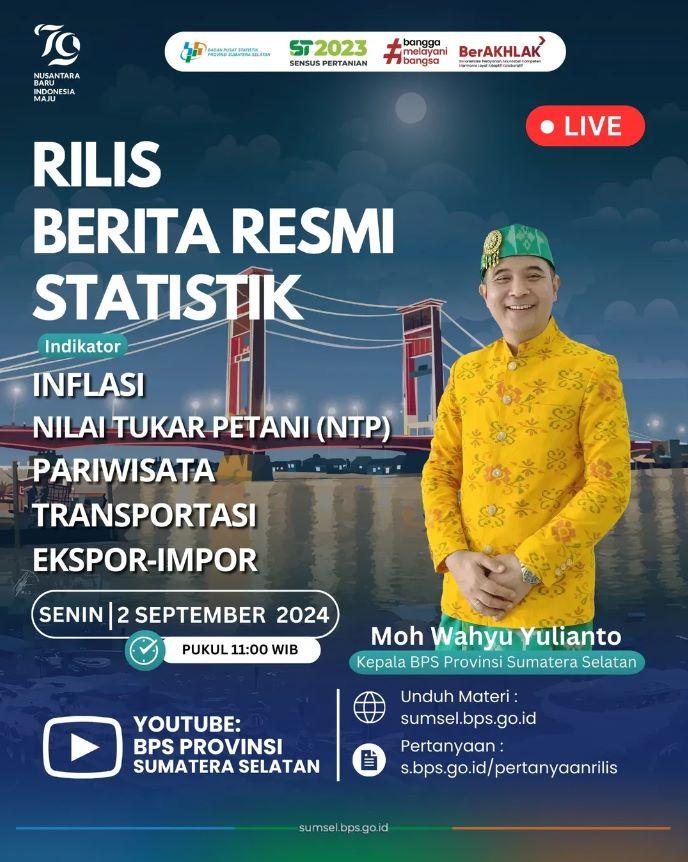 Rilis BRS Inflasi, NTP, Parawisata, Transportasi dan Ekspor impor SumSel September Tahun 2024